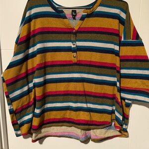 Modcloth Multicolor Striped V-Neck Sweater